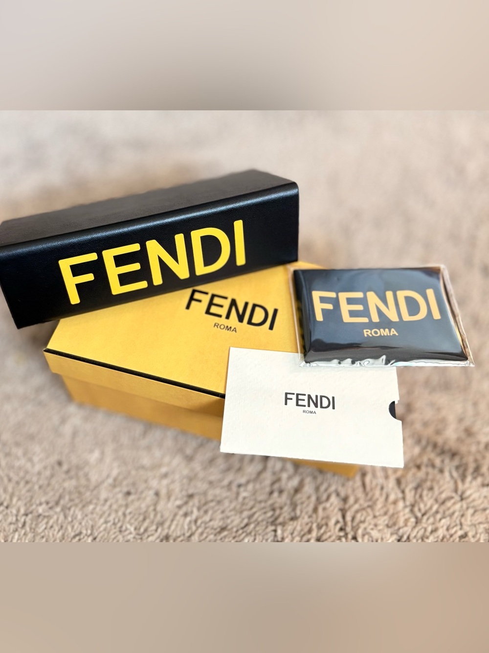 Fendi Black and Yellow Sunglasses Case and Box Set